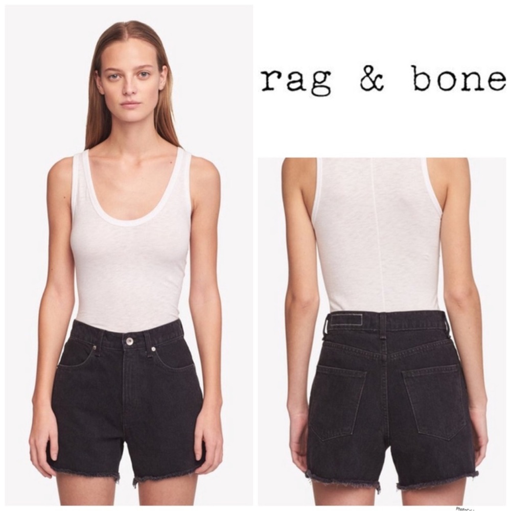 Rag & Bone Torti denim jean shorts fringe in Stone Kuro gray black 23